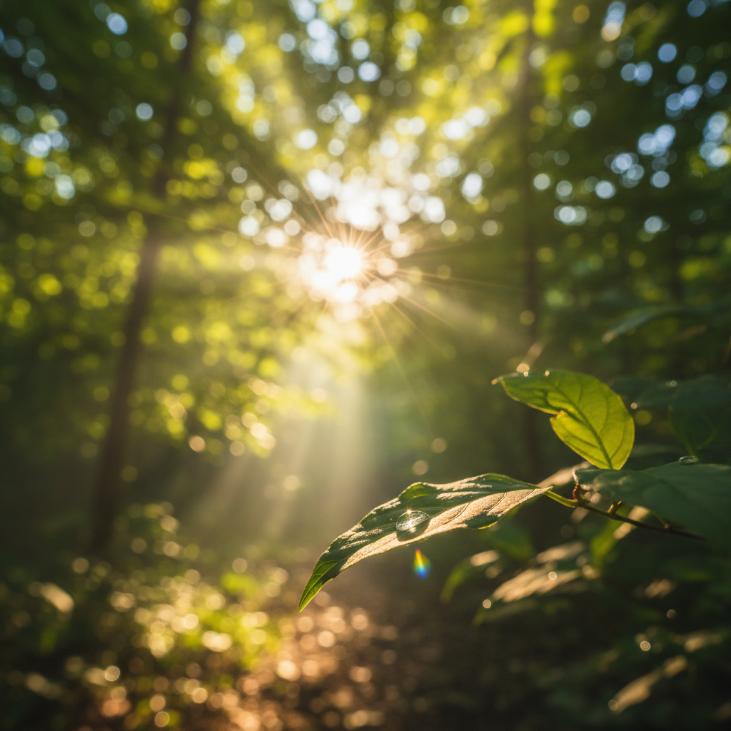 Luz solar filtrándose a través de las hojas, simbolizando claridad mental